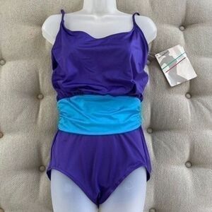 Vintage 80s New Sirena Swimsuit Blouson Top L 14